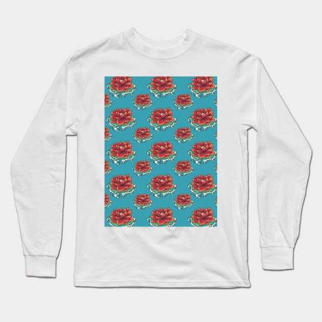 Vintage Japanese Lotus pattern Long Sleeve T-Shirt by thehollowpoint